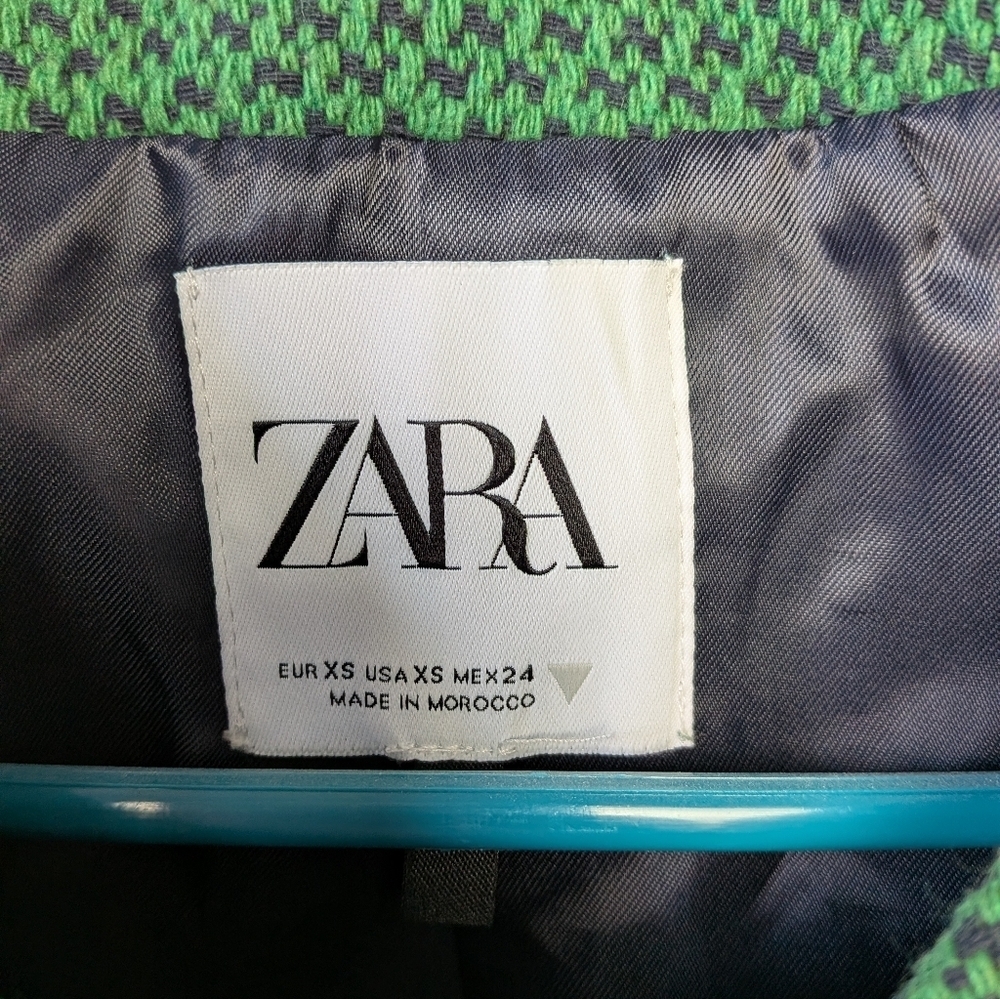 ZARA CROP Women Blazer Crochet Military Style Size XS Green And Navy Blue - Picture 5 of 10